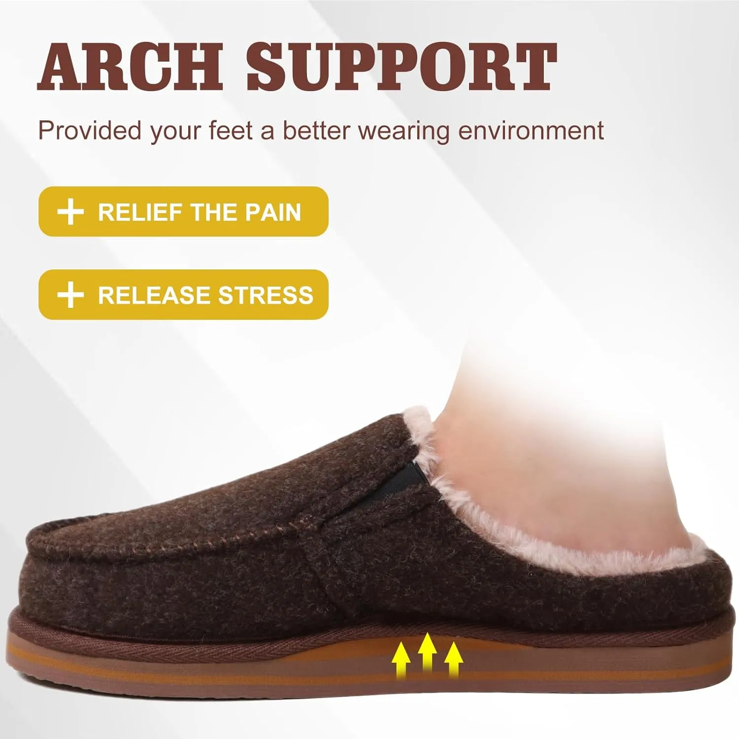 ONCAI Mens Clog Slippers with Arch Support Stripe Faux Fur Cotton-Blend High-Density Memory Foam Warm House Slippers Slip-on Indoor Outdoor Rubber Sole Size 7-16