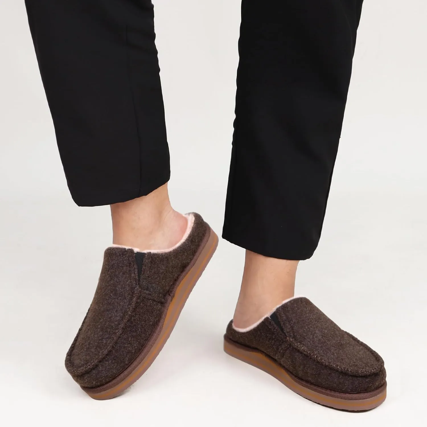 ONCAI Mens Clog Slippers with Arch Support Stripe Faux Fur Cotton-Blend High-Density Memory Foam Warm House Slippers Slip-on Indoor Outdoor Rubber Sole Size 7-16