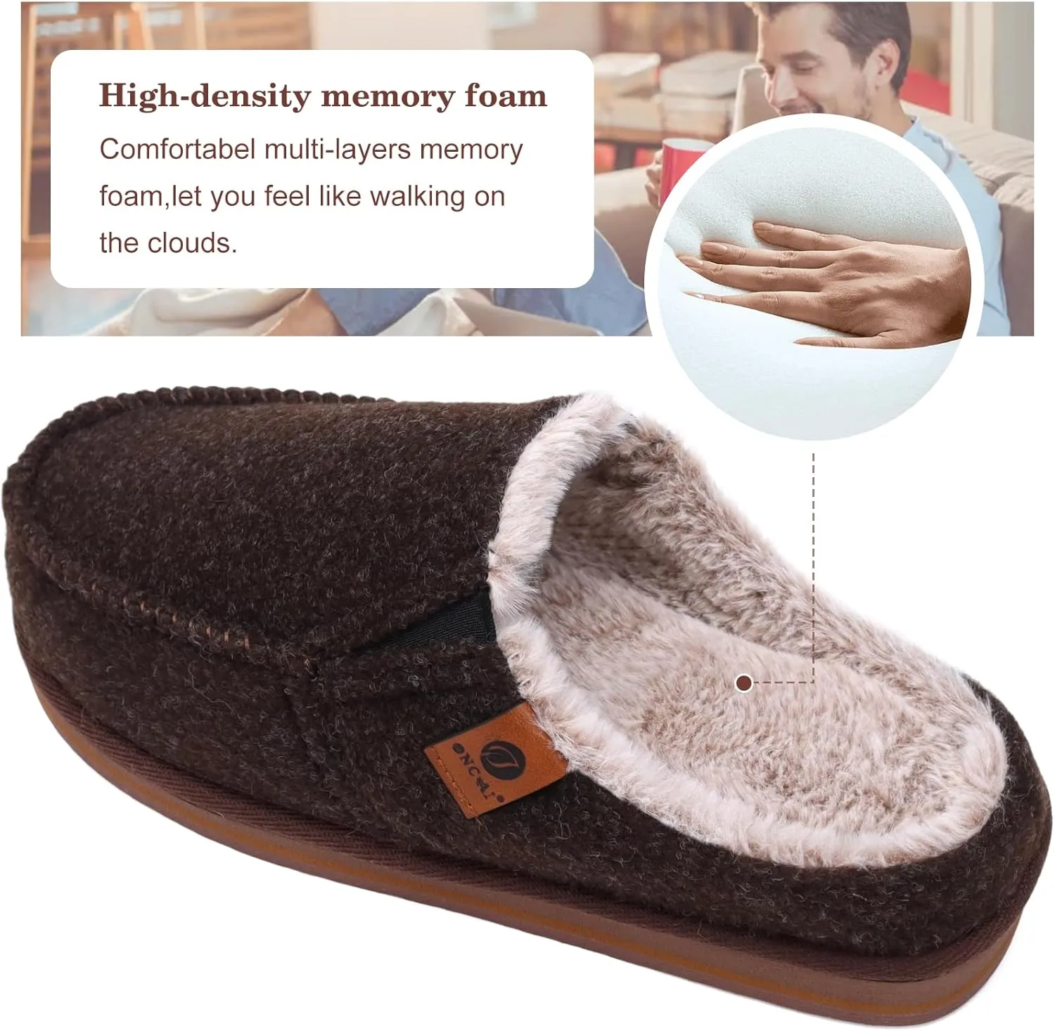 ONCAI Mens Clog Slippers with Arch Support Stripe Faux Fur Cotton-Blend High-Density Memory Foam Warm House Slippers Slip-on Indoor Outdoor Rubber Sole Size 7-16
