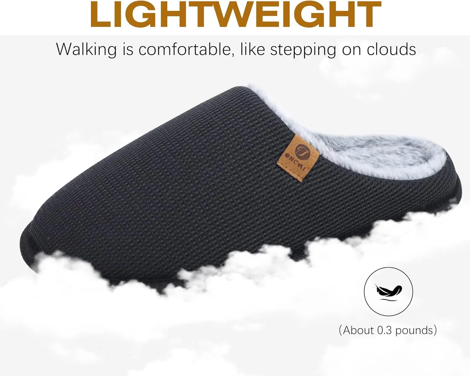 ONCAI Men's House Slippers, Cushion Memory Foam Shake Fleece and Man House Shoes with Faux Fur Lining and Indoor Outdoor Rubber Soles US Size 7-15