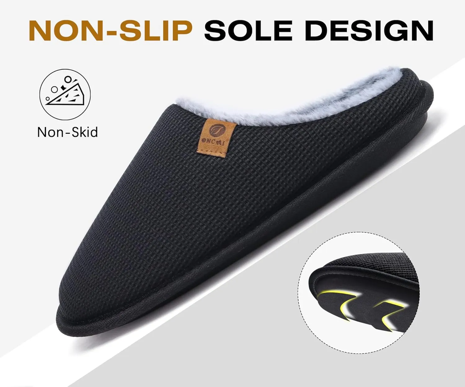 ONCAI Men's House Slippers, Cushion Memory Foam Shake Fleece and Man House Shoes with Faux Fur Lining and Indoor Outdoor Rubber Soles US Size 7-15