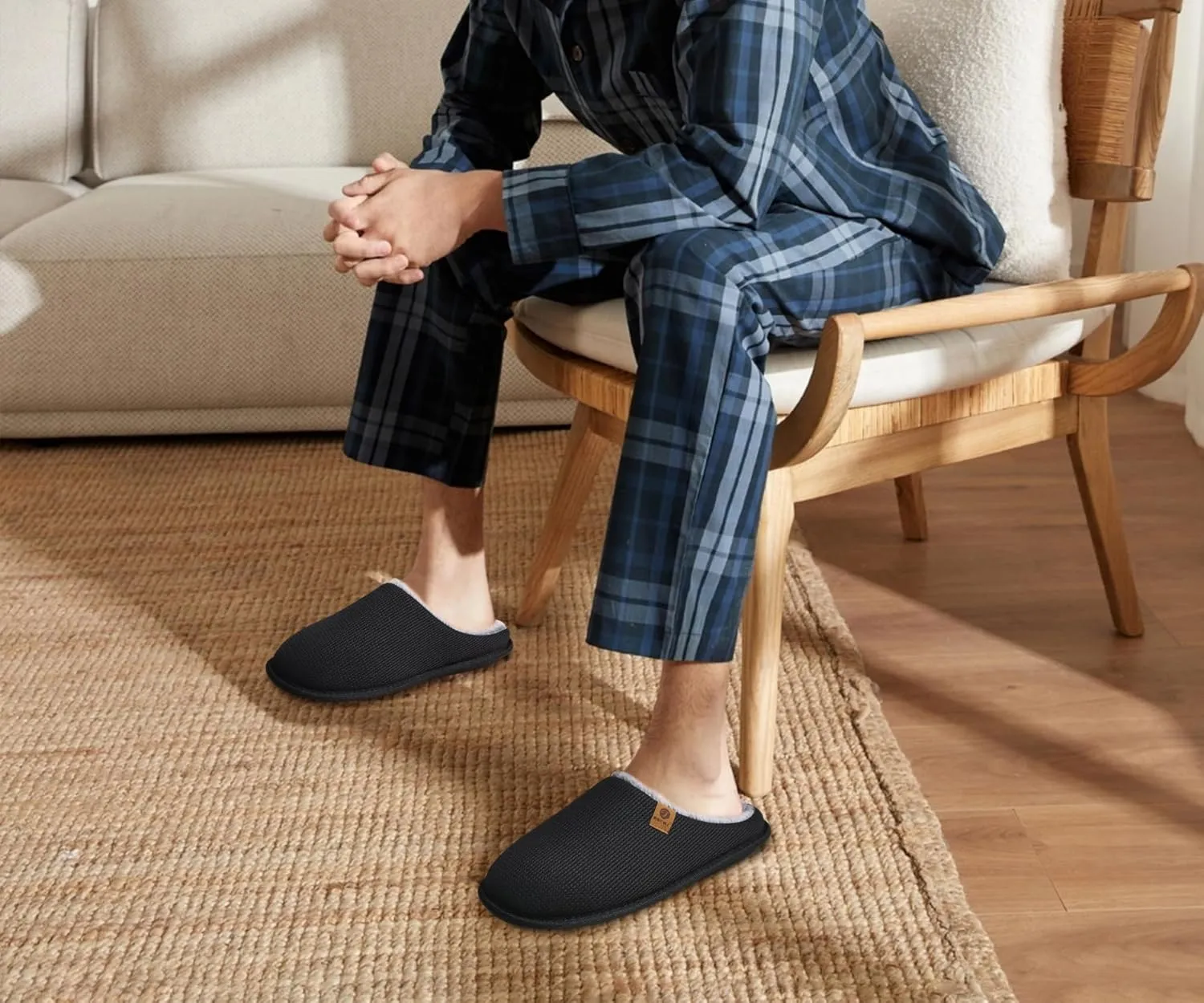 ONCAI Men's House Slippers, Cushion Memory Foam Shake Fleece and Man House Shoes with Faux Fur Lining and Indoor Outdoor Rubber Soles US Size 7-15