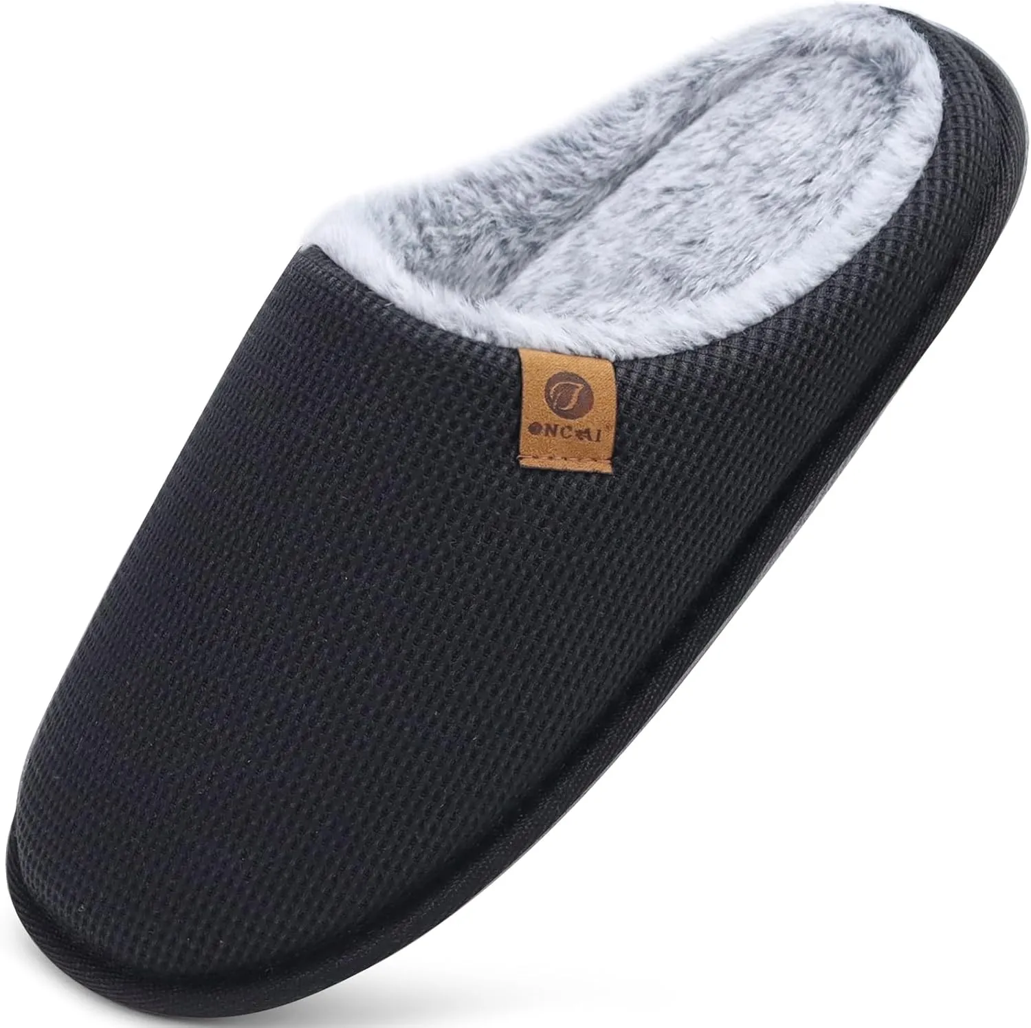 ONCAI Men's House Slippers, Cushion Memory Foam Shake Fleece and Man House Shoes with Faux Fur Lining and Indoor Outdoor Rubber Soles US Size 7-15