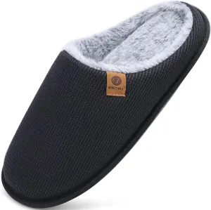 ONCAI Men's House Slippers, Cushion Memory Foam Shake Fleece and Man House Shoes with Faux Fur Lining and Indoor Outdoor Rubber Soles US Size 7-15