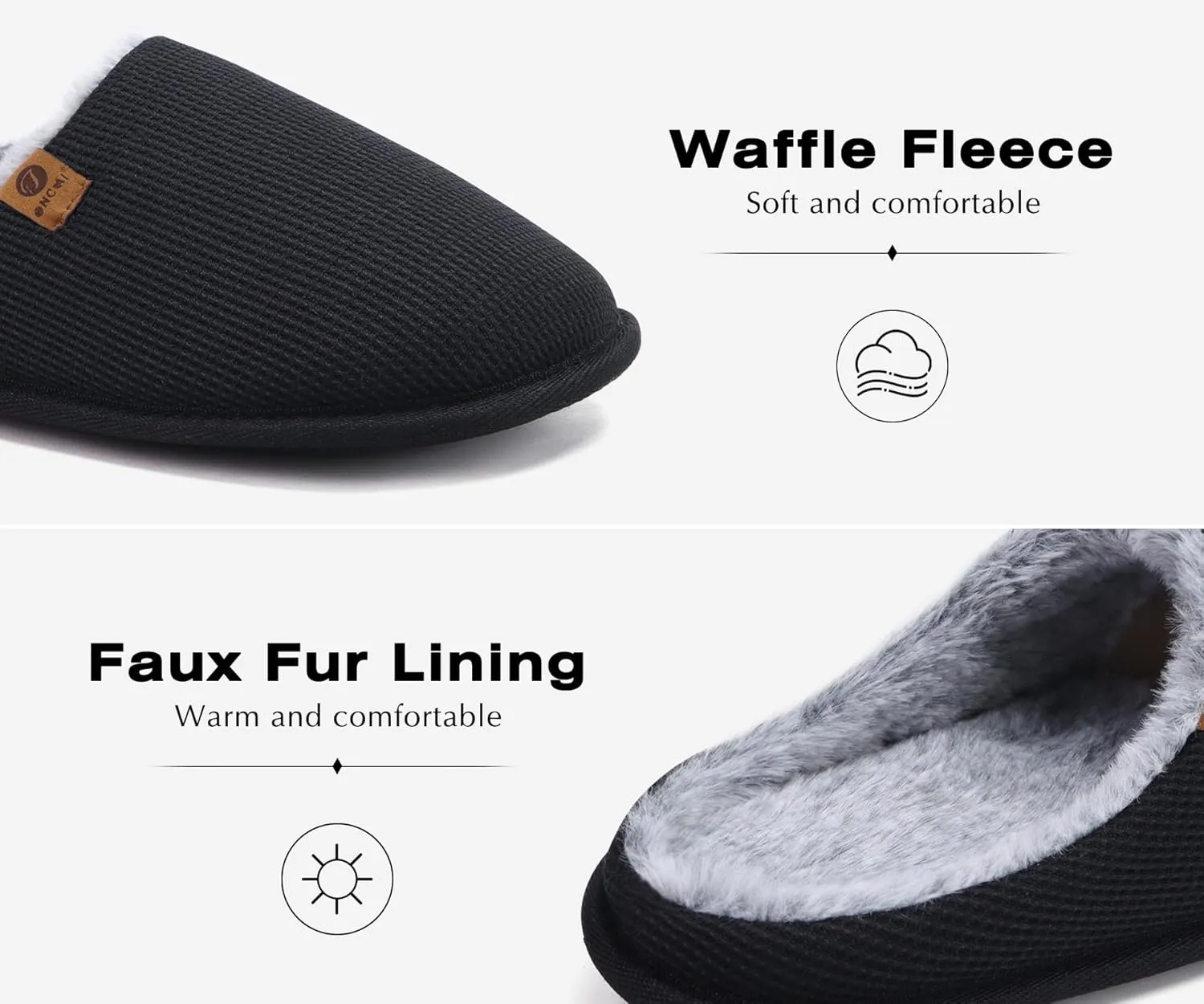 ONCAI Men's House Slippers, Cushion Memory Foam Shake Fleece and Man House Shoes with Faux Fur Lining and Indoor Outdoor Rubber Soles US Size 7-15