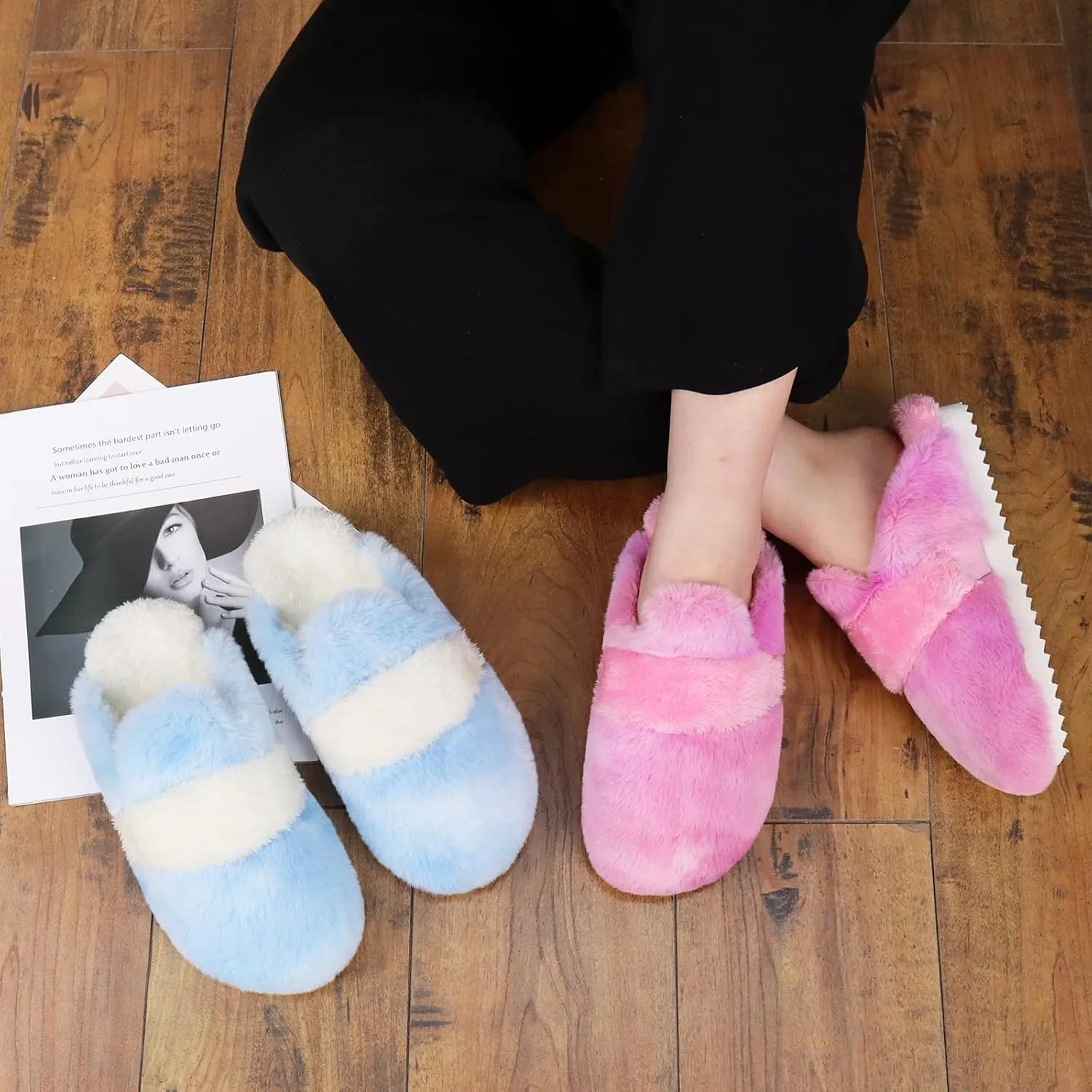 ONCAI Women's Slippers, Plush Faux Fur Soft Cushion Comfortable Memory Foam Slip On House Slippers with Hard Rubber Soles Indoor/Outdoor Winter Warm Fashion, US Size 6-11