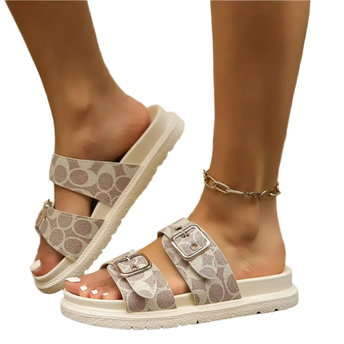 Open Toe Double Buckle Sandals