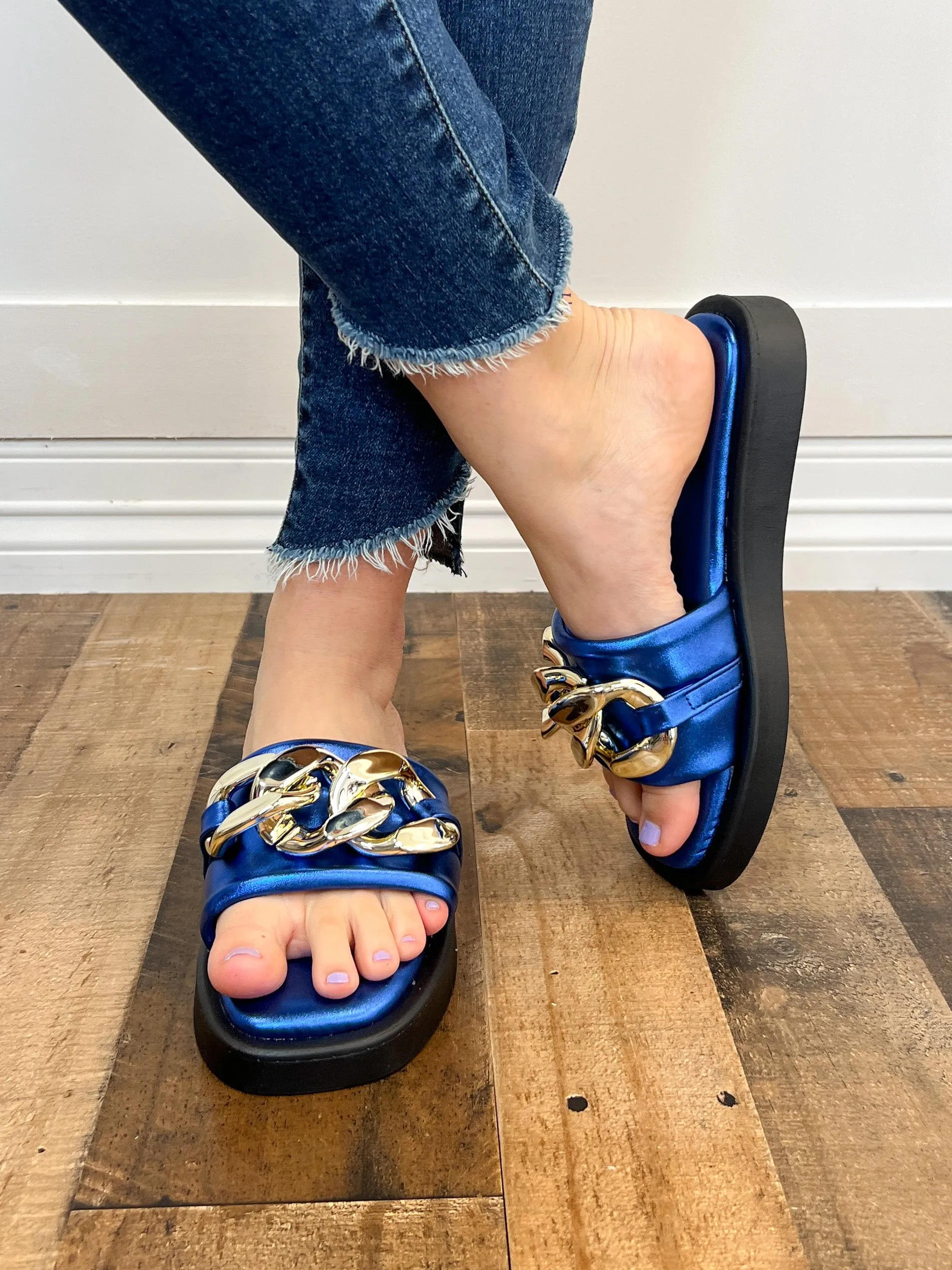 Open Toe "Chain" Slide Sandals