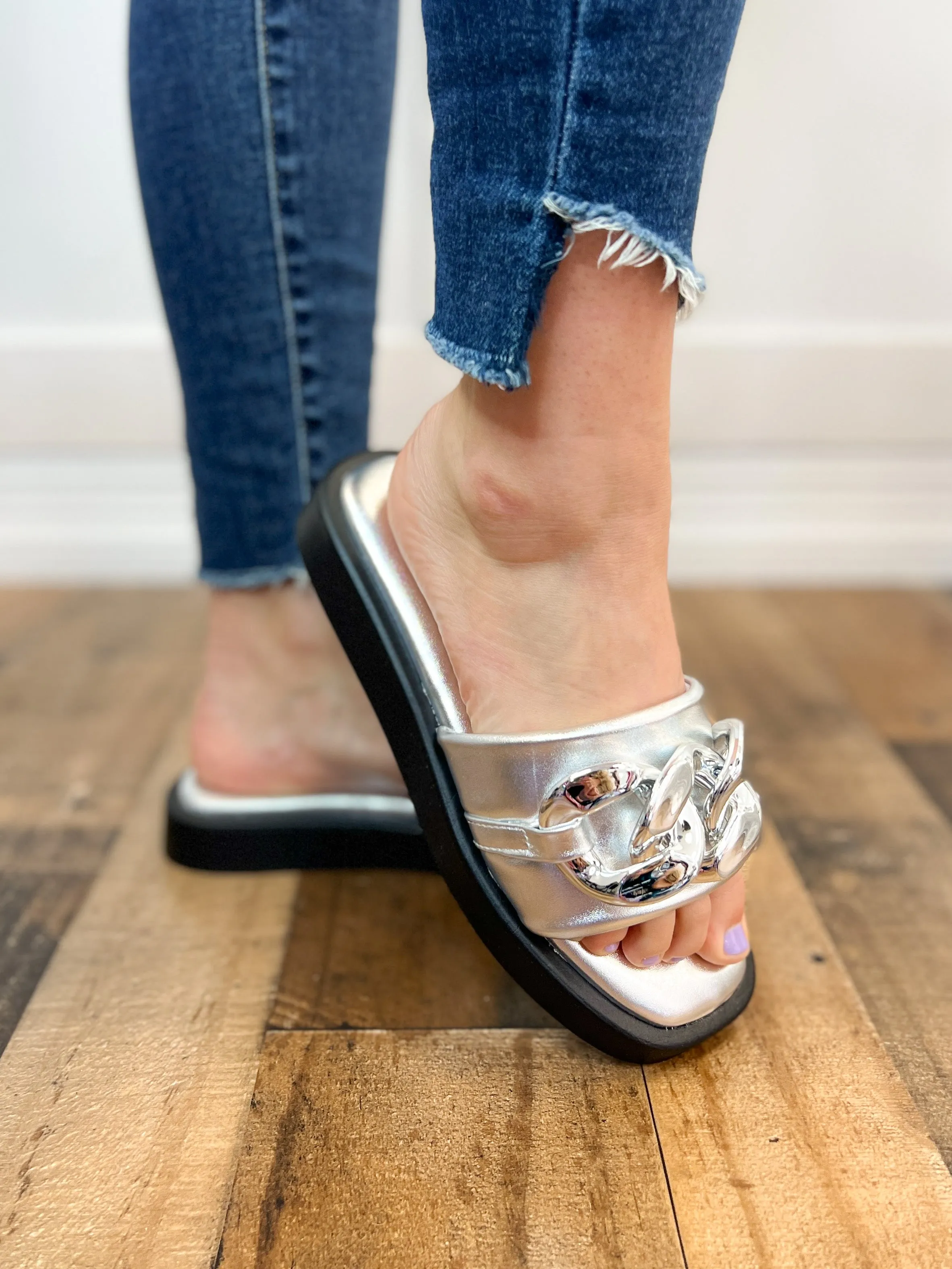 Open Toe "Chain" Slide Sandals