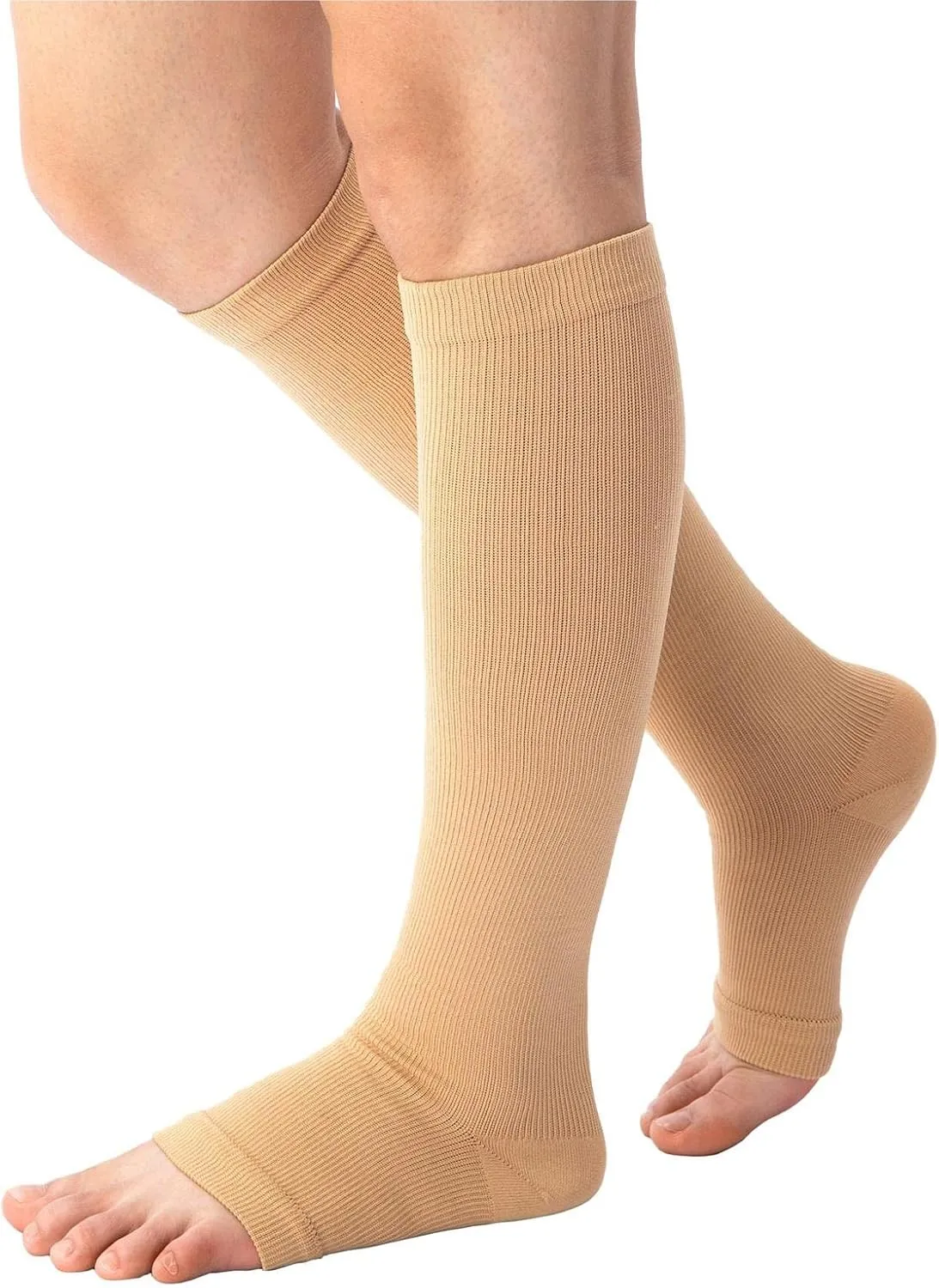 Open toe toeless Compression Socks 3 Pairs 15-20 mmHg Support Pregnancy，Running，Sports,Flight Travel