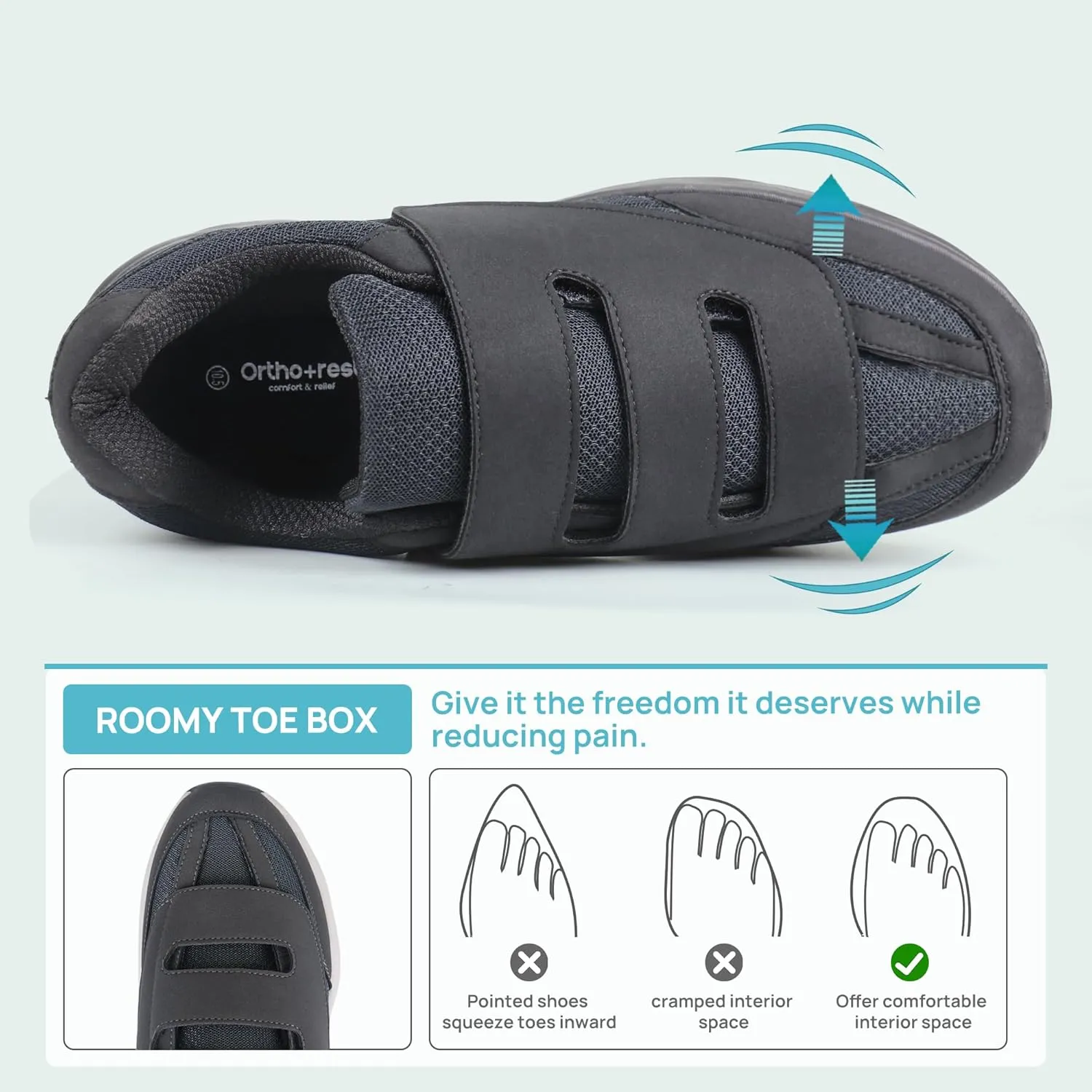 Ortho rest Men Diabetic Walking Shoes Swollen Feet Shoe with Adjustable Closure