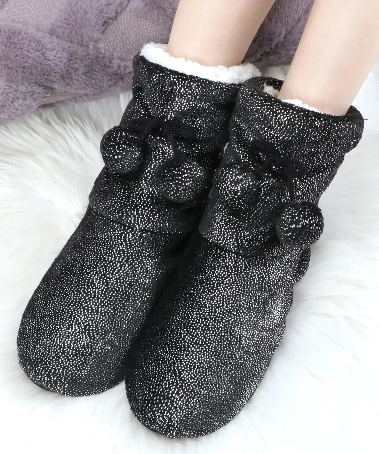 Panda Bros Women's Slipper Sock Indoor Super Soft Warm Fuzzy Lined Booties Slippers, Winter Fluffy House Socks with Grippers