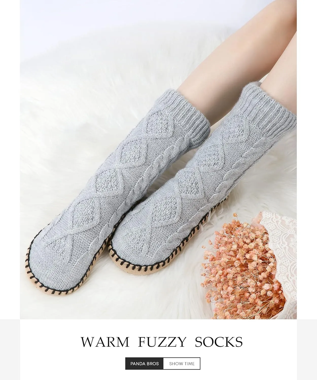 Panda Bros Women's Winter Super Soft Warm Cozy Fuzzy Fleece-Lined with Grippers Slipper Socks