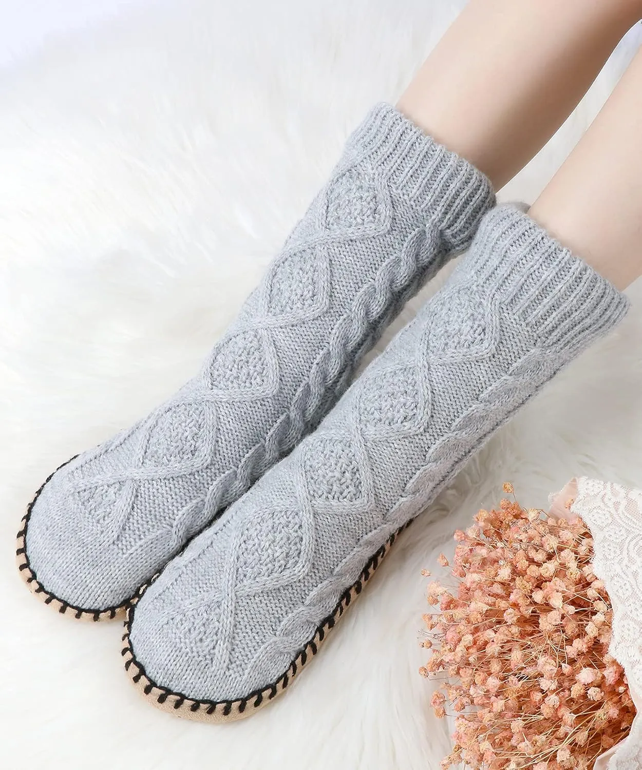 Panda Bros Women's Winter Super Soft Warm Cozy Fuzzy Fleece-Lined with Grippers Slipper Socks