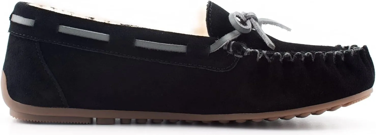 Parfeying Women's Sheepskin Moccasins Cow Suede Memory Foam Slippers Indoor Outdoor Shearling Winter Shoes
