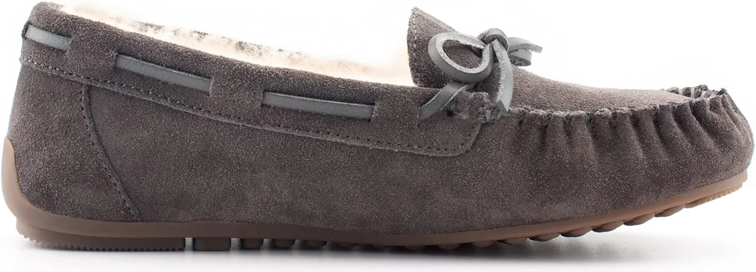 Parfeying Women's Sheepskin Moccasins Cow Suede Memory Foam Slippers Indoor Outdoor Shearling Winter Shoes
