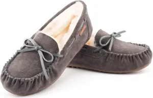 Parfeying Women's Sheepskin Moccasins Cow Suede Memory Foam Slippers Indoor Outdoor Shearling Winter Shoes