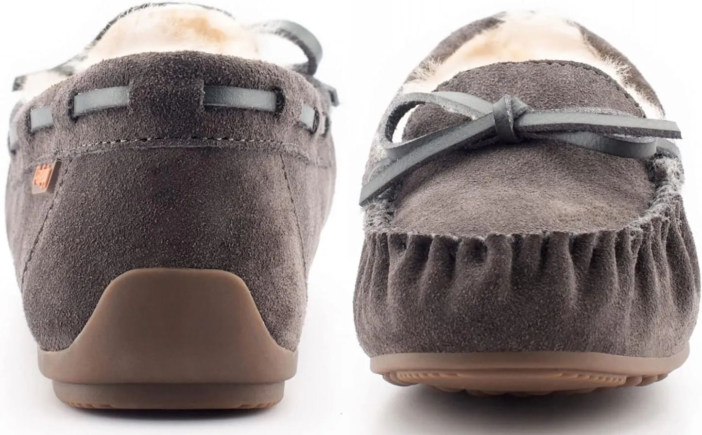 Parfeying Women's Sheepskin Moccasins Cow Suede Memory Foam Slippers Indoor Outdoor Shearling Winter Shoes