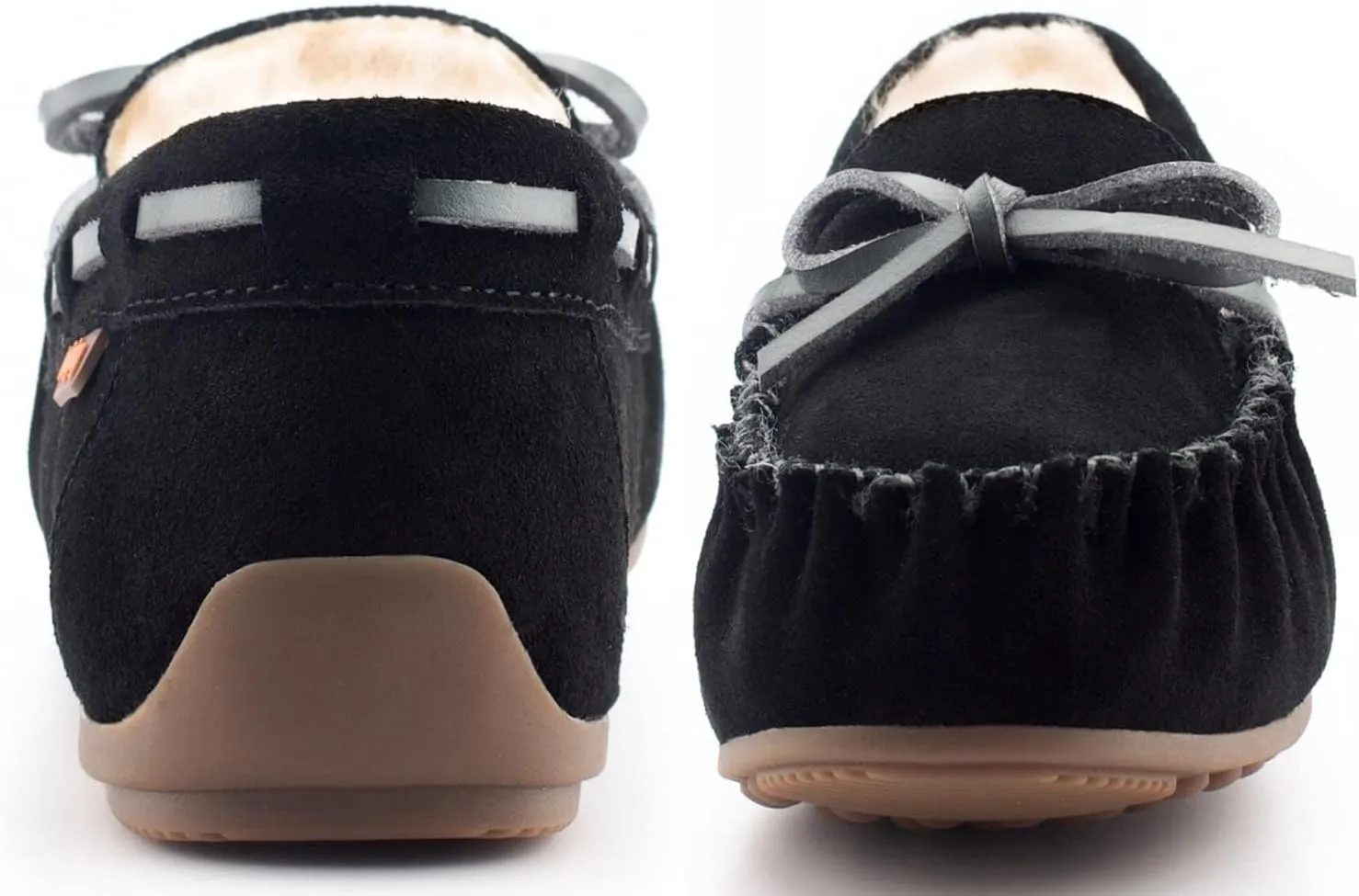 Parfeying Women's Sheepskin Moccasins Cow Suede Memory Foam Slippers Indoor Outdoor Shearling Winter Shoes