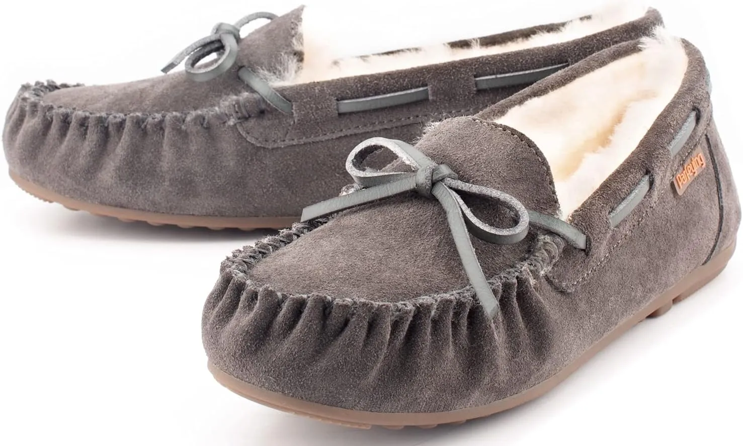 Parfeying Women's Sheepskin Moccasins Cow Suede Memory Foam Slippers Indoor Outdoor Shearling Winter Shoes