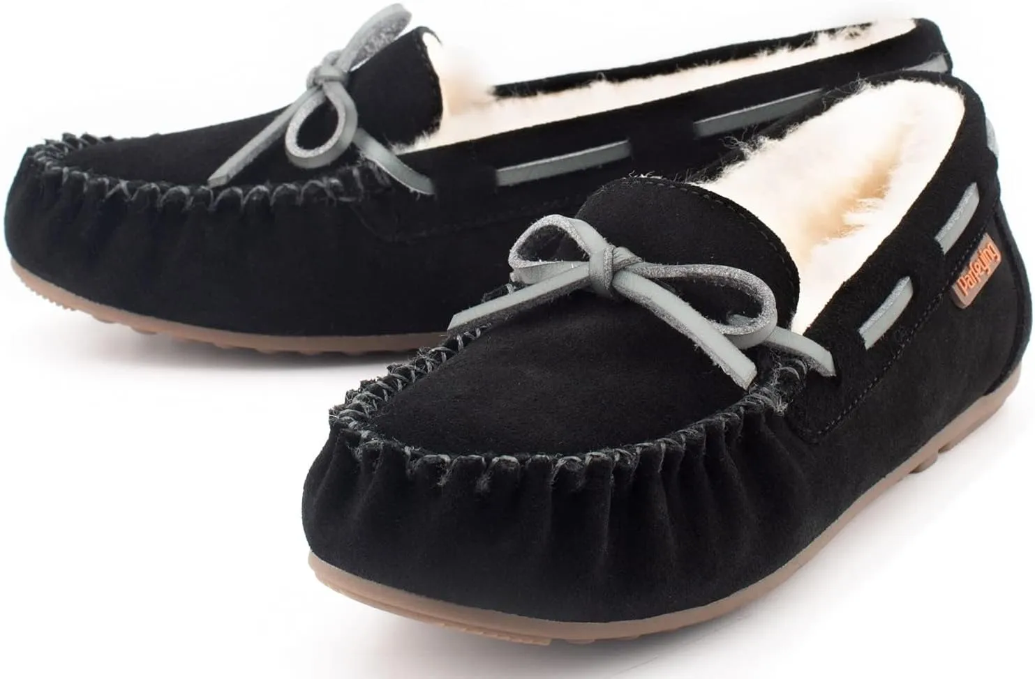 Parfeying Women's Sheepskin Moccasins Cow Suede Memory Foam Slippers Indoor Outdoor Shearling Winter Shoes