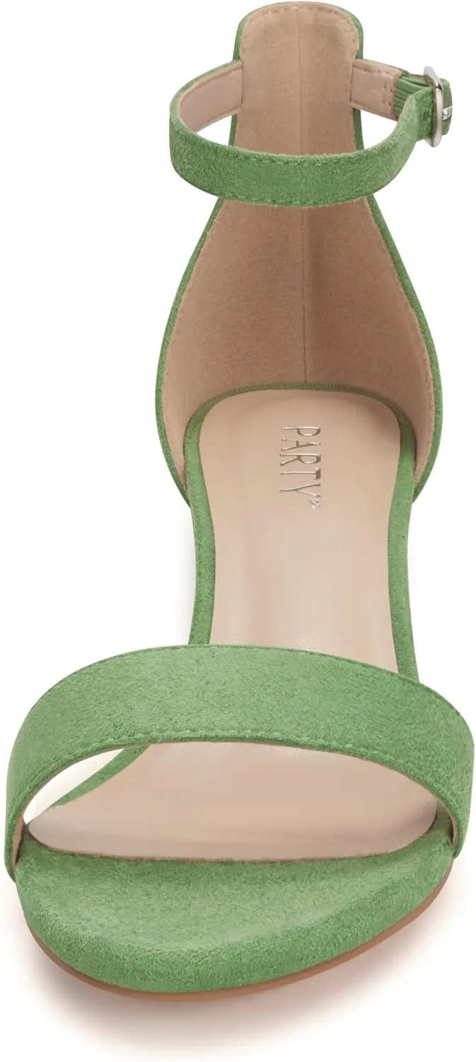 PARTY Women's Open Toe Ankle Strap Low Block Chunky Heels Sandals