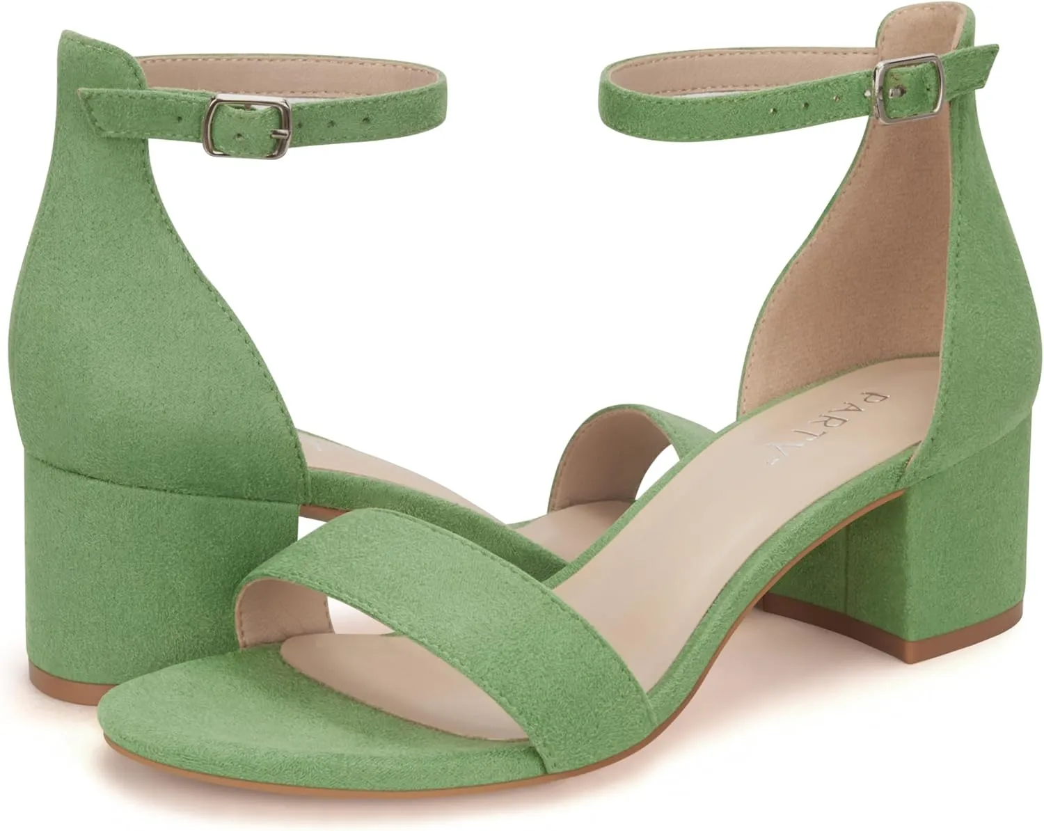 PARTY Women's Open Toe Ankle Strap Low Block Chunky Heels Sandals