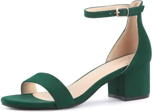 PARTY Women's Open Toe Ankle Strap Low Block Chunky Heels Sandals