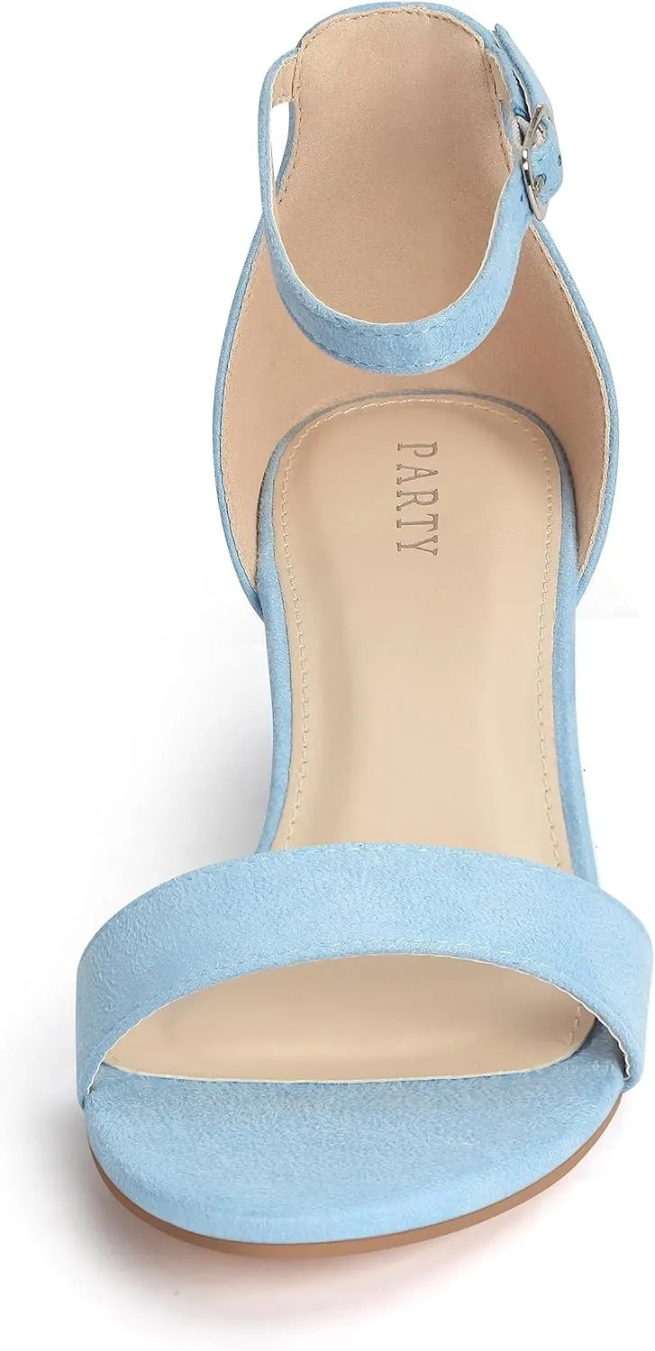 PARTY Women's Open Toe Ankle Strap Low Block Chunky Heels Sandals