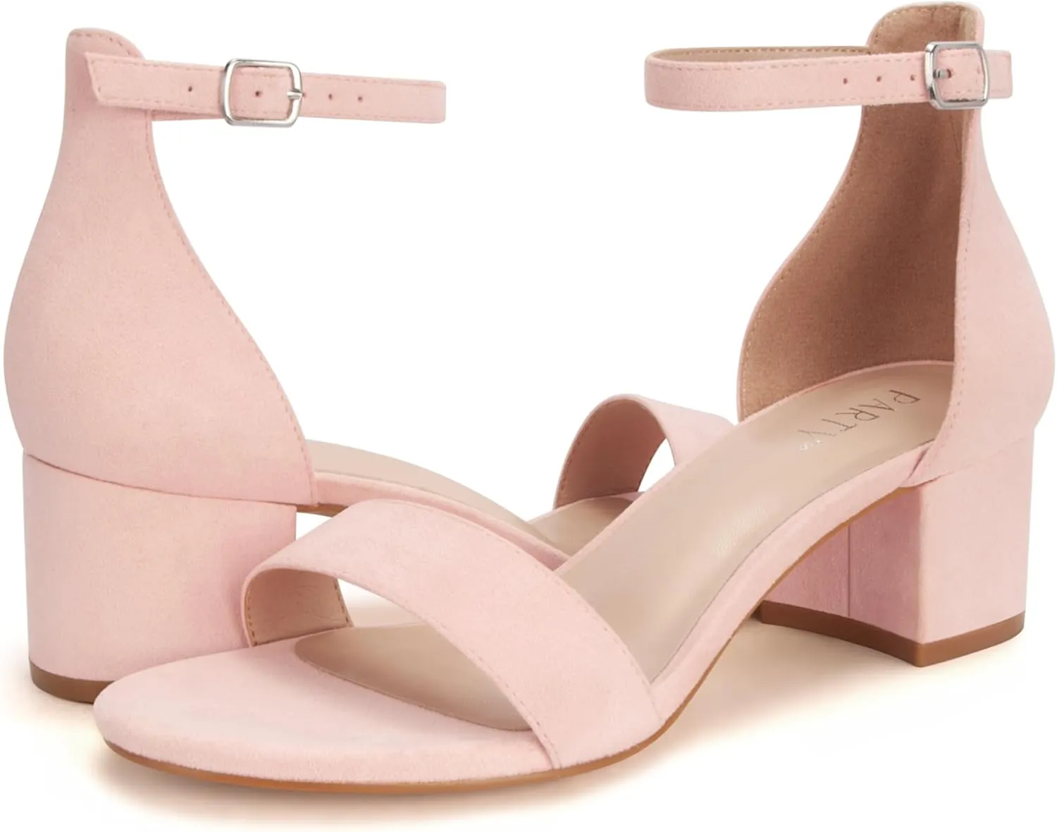 PARTY Women's Open Toe Ankle Strap Low Block Chunky Heels Sandals