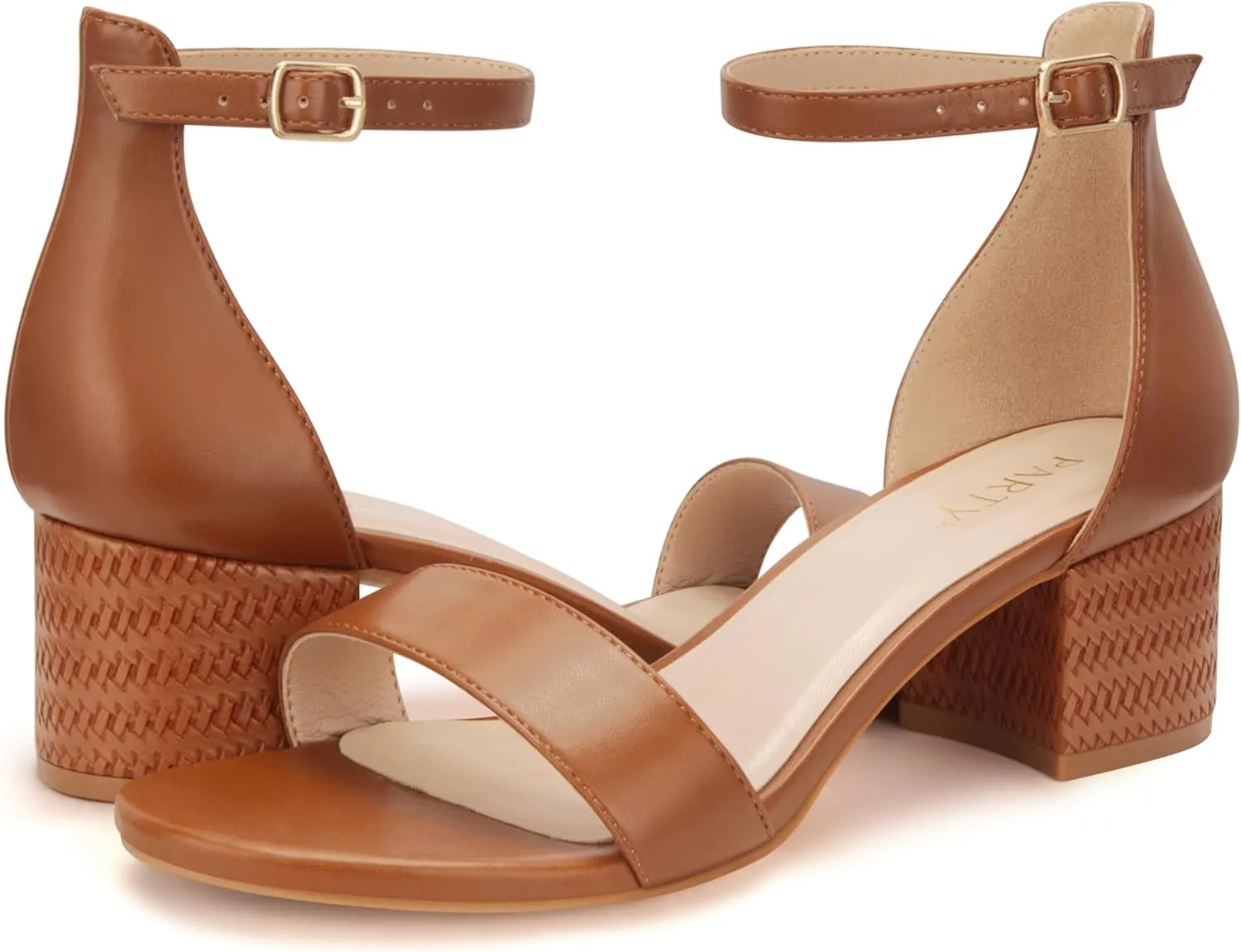 PARTY Women's Open Toe Ankle Strap Low Block Chunky Heels Sandals