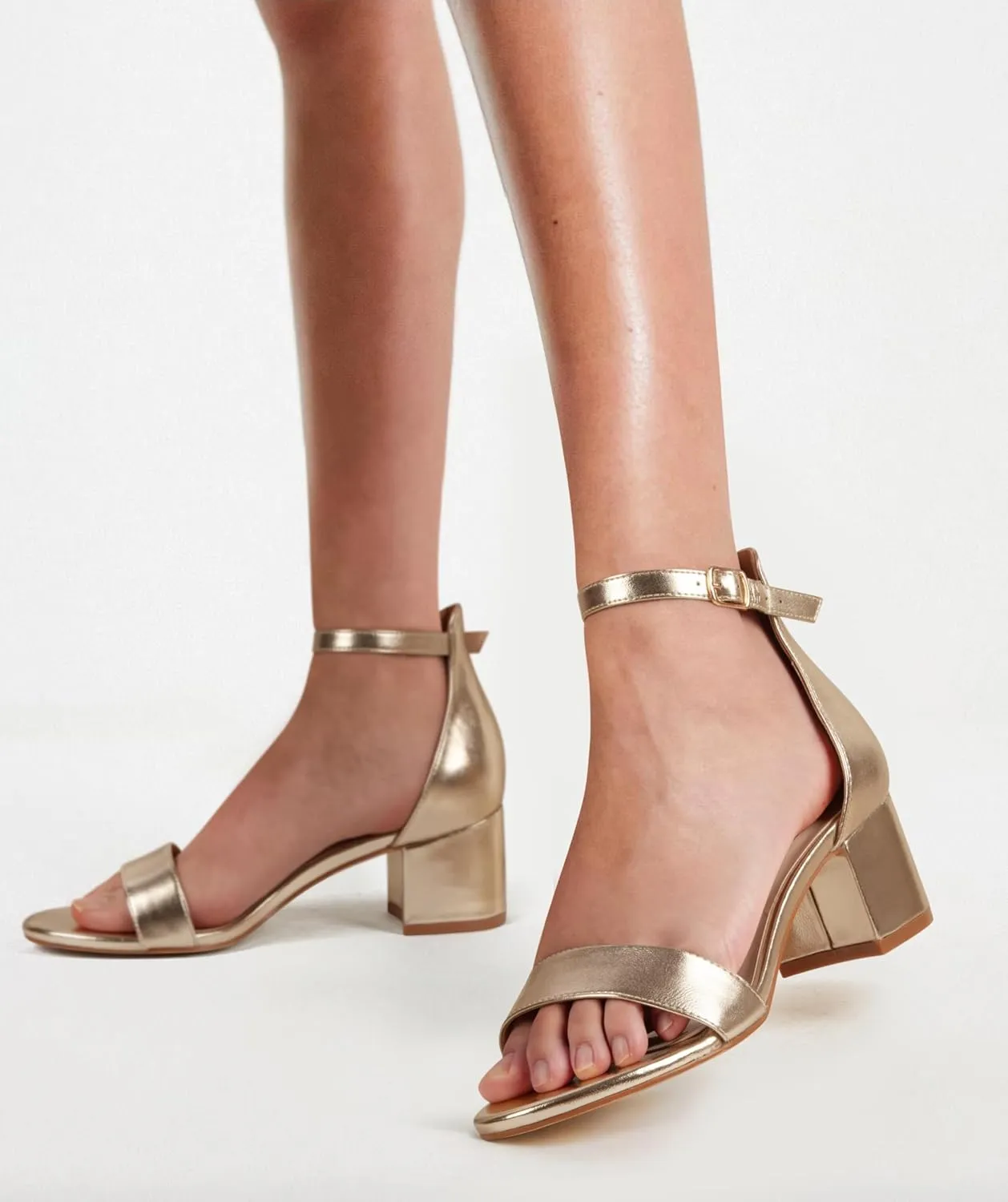 PARTY Women's Open Toe Ankle Strap Low Block Chunky Heels Sandals
