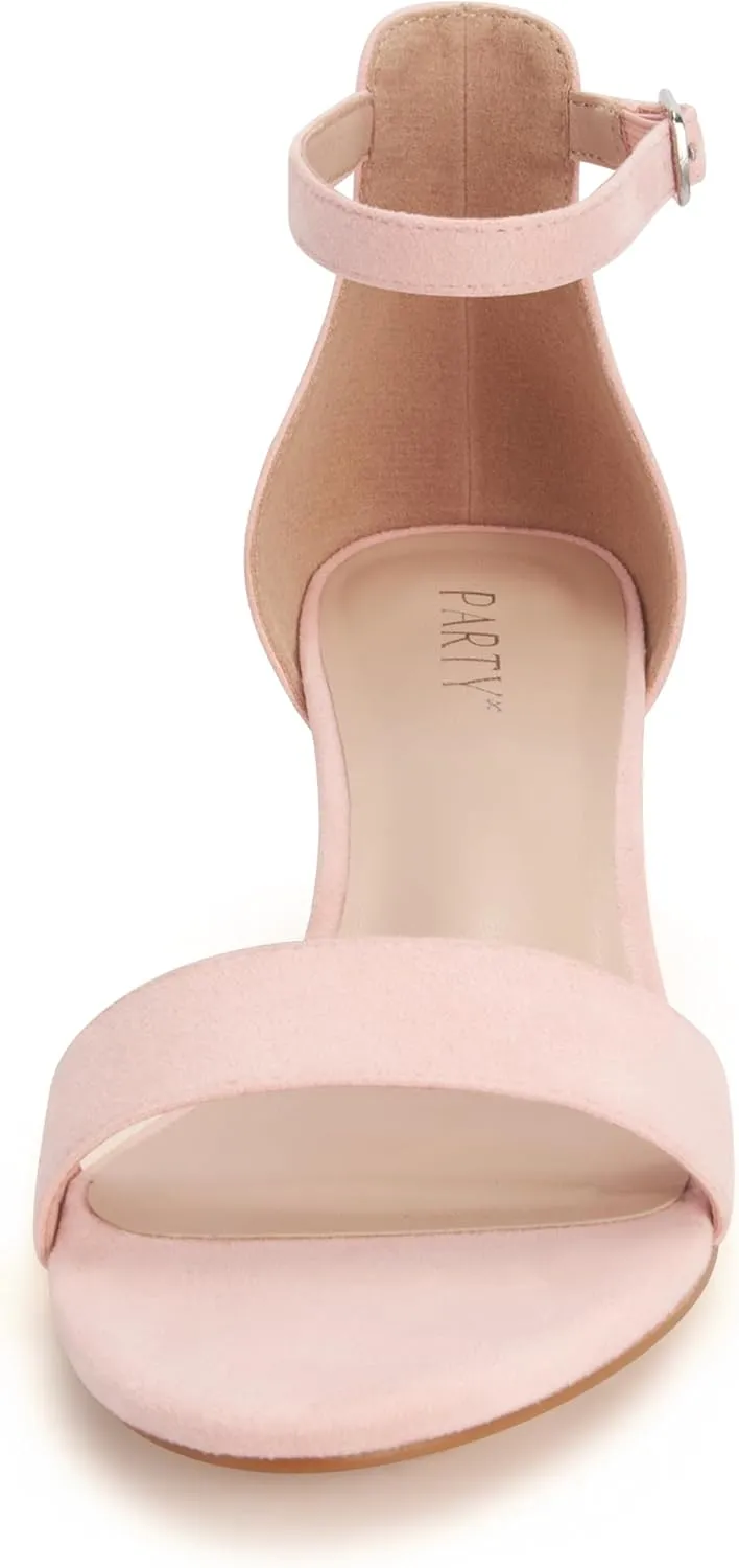 PARTY Women's Open Toe Ankle Strap Low Block Chunky Heels Sandals