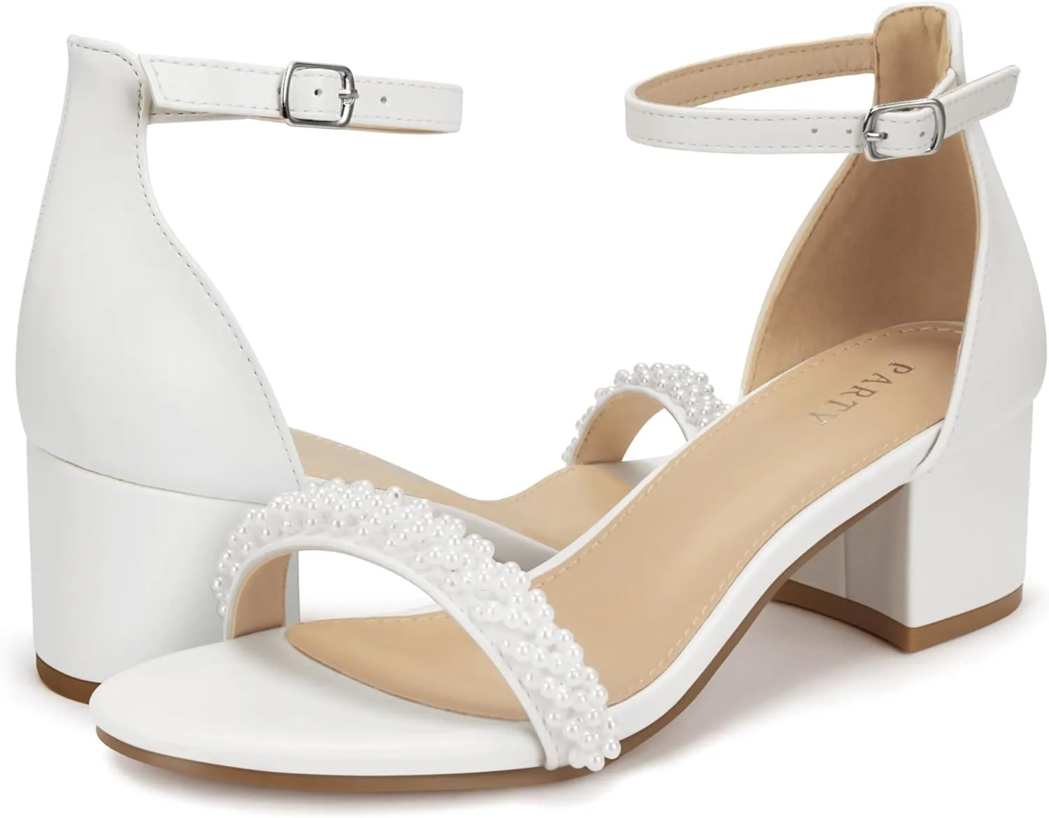 PARTY Women's Open Toe Ankle Strap Low Block Chunky Heels Sandals