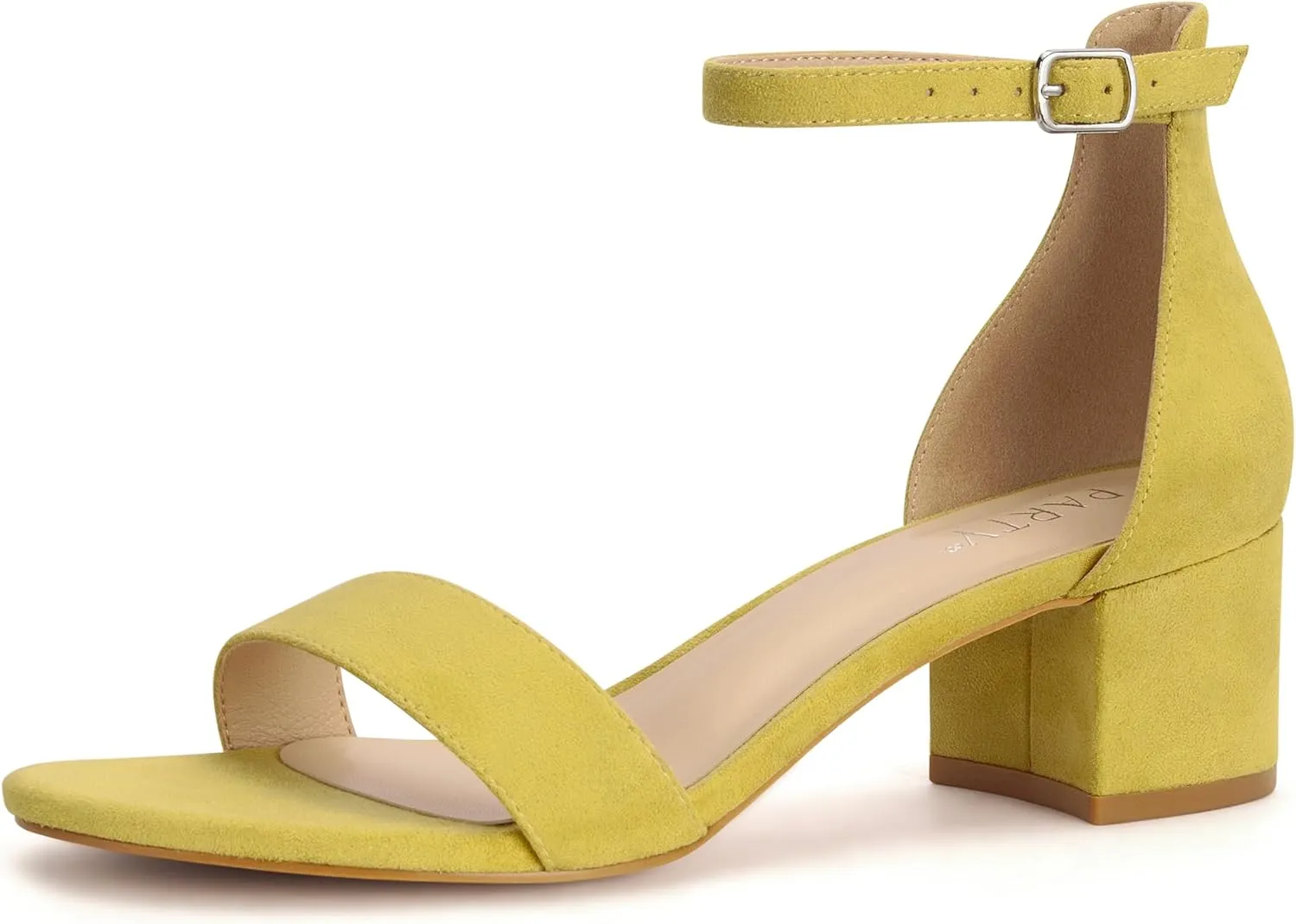 PARTY Women's Open Toe Ankle Strap Low Block Chunky Heels Sandals