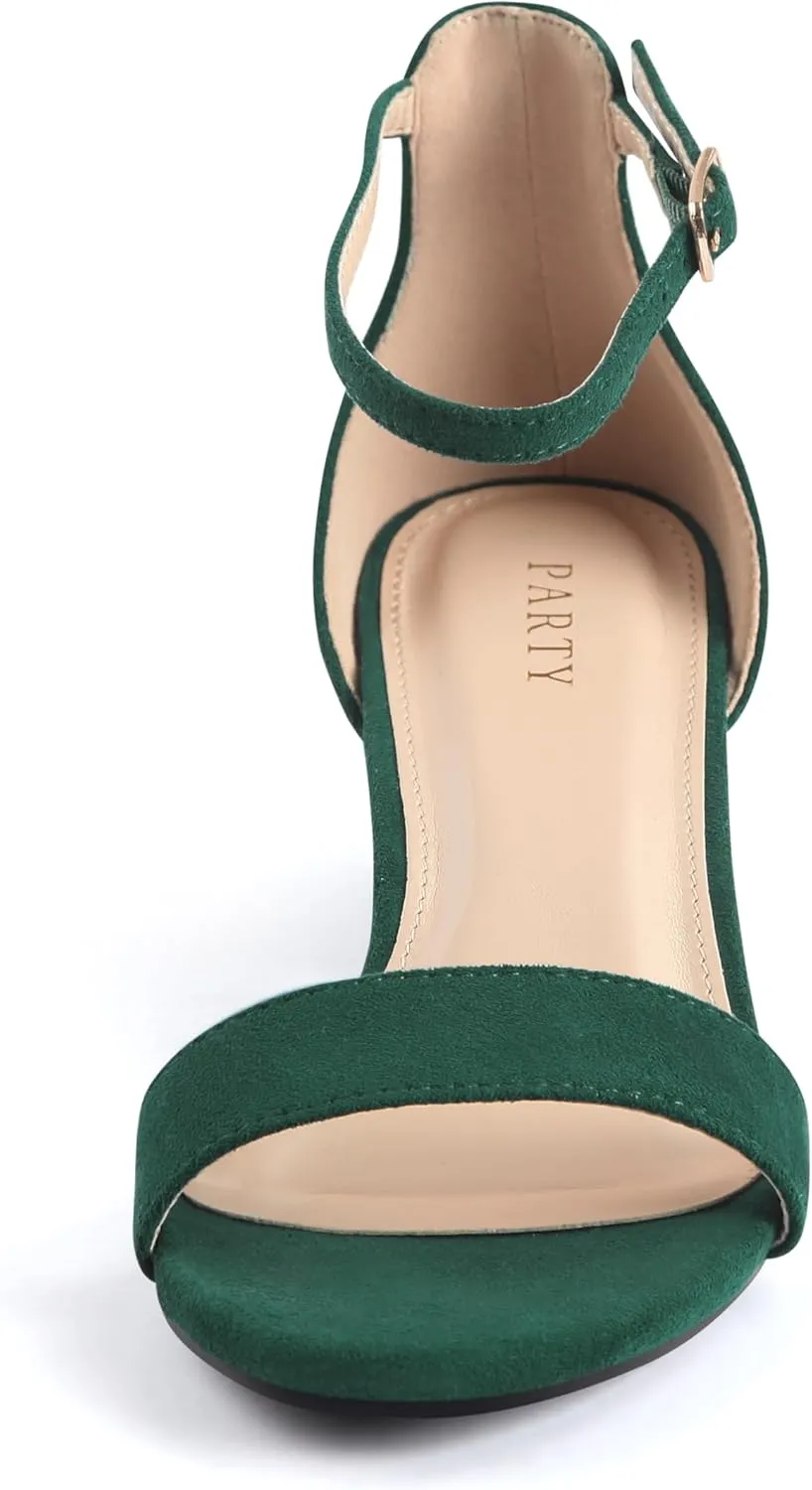 PARTY Women's Open Toe Ankle Strap Low Block Chunky Heels Sandals