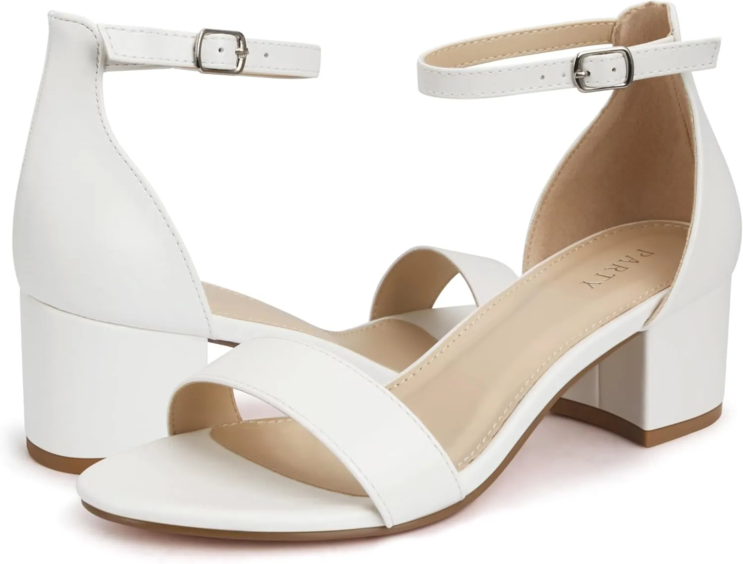 PARTY Women's Open Toe Ankle Strap Low Block Chunky Heels Sandals