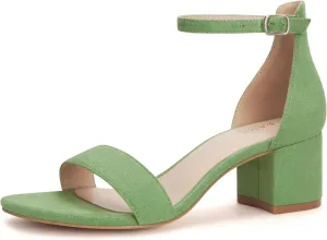 PARTY Women's Open Toe Ankle Strap Low Block Chunky Heels Sandals