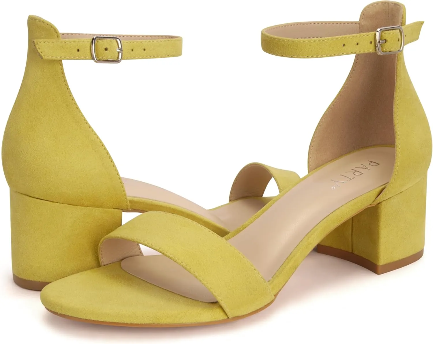 PARTY Women's Open Toe Ankle Strap Low Block Chunky Heels Sandals