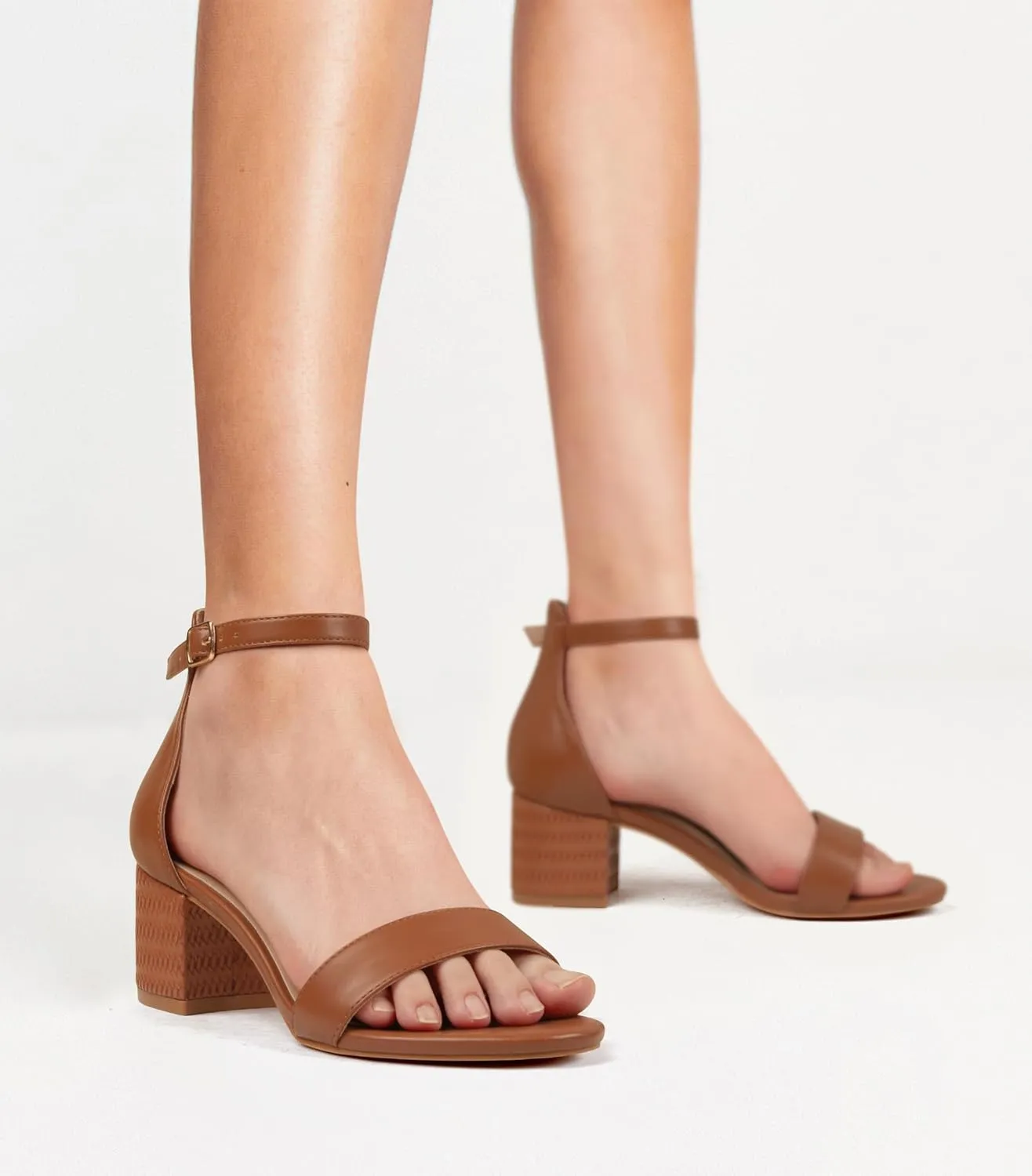 PARTY Women's Open Toe Ankle Strap Low Block Chunky Heels Sandals