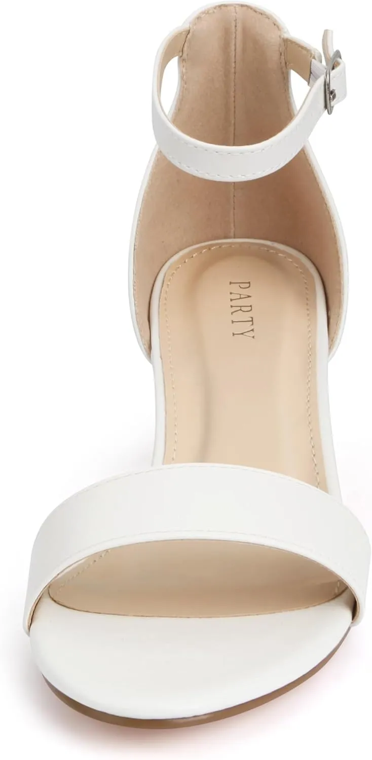 PARTY Women's Open Toe Ankle Strap Low Block Chunky Heels Sandals