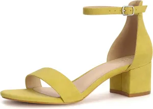 PARTY Women's Open Toe Ankle Strap Low Block Chunky Heels Sandals