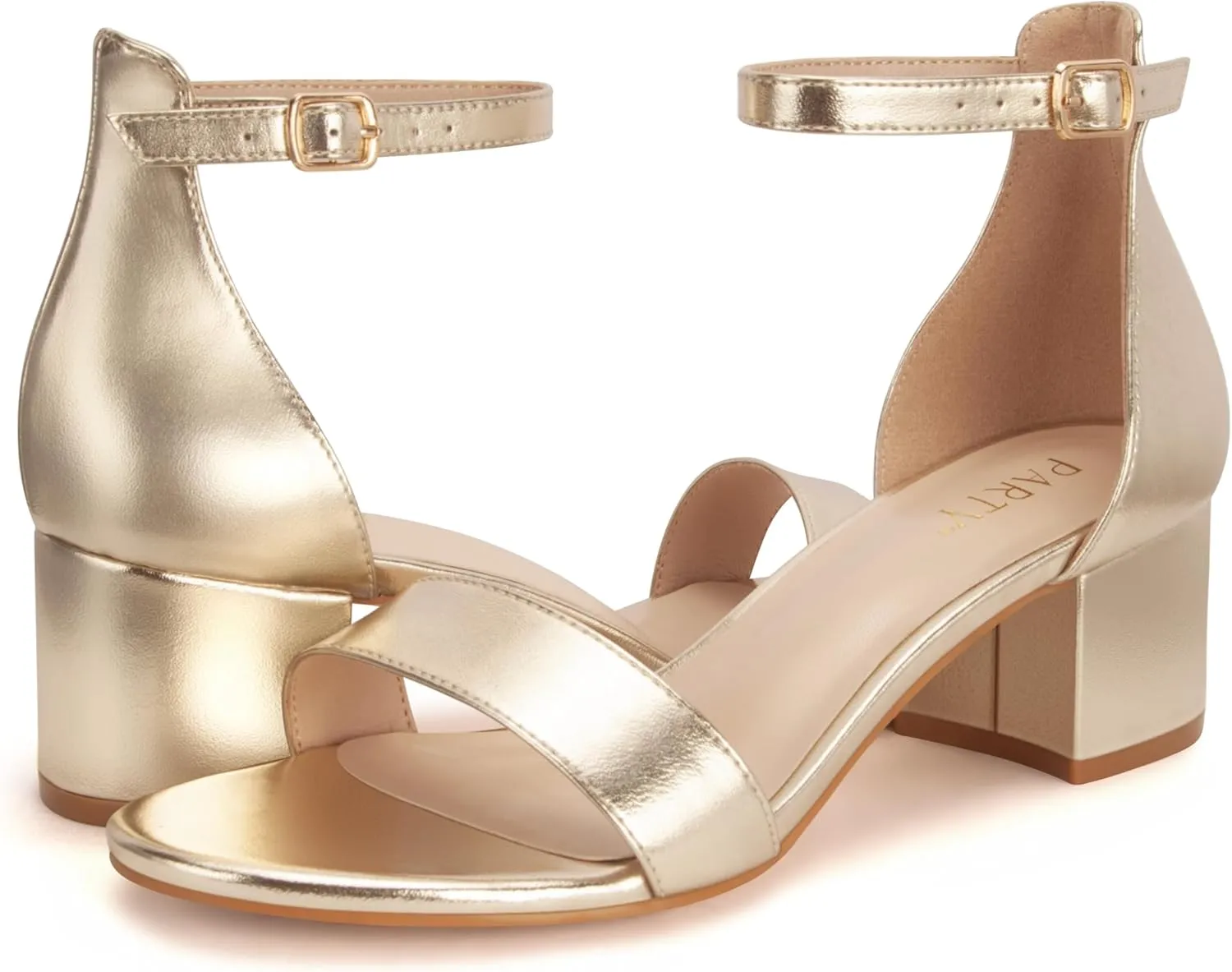 PARTY Women's Open Toe Ankle Strap Low Block Chunky Heels Sandals
