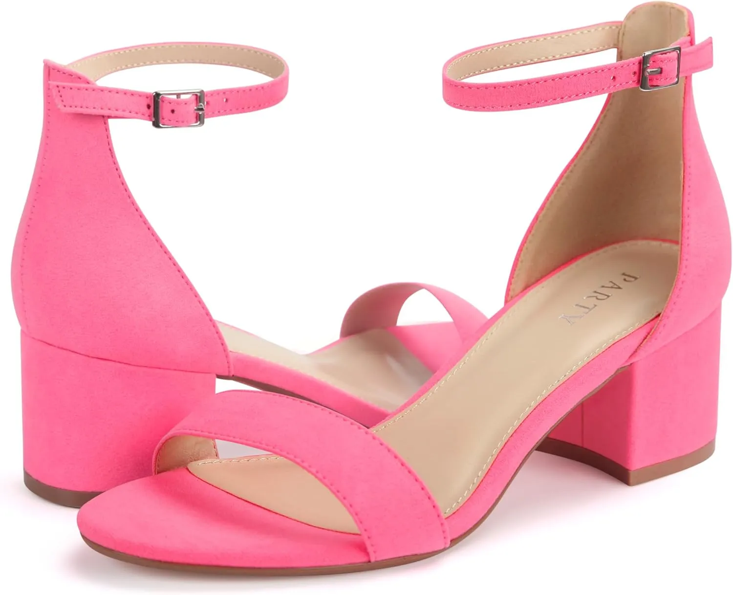 PARTY Women's Open Toe Ankle Strap Low Block Chunky Heels Sandals