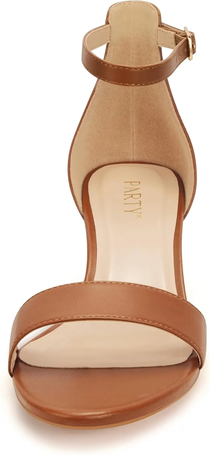 PARTY Women's Open Toe Ankle Strap Low Block Chunky Heels Sandals