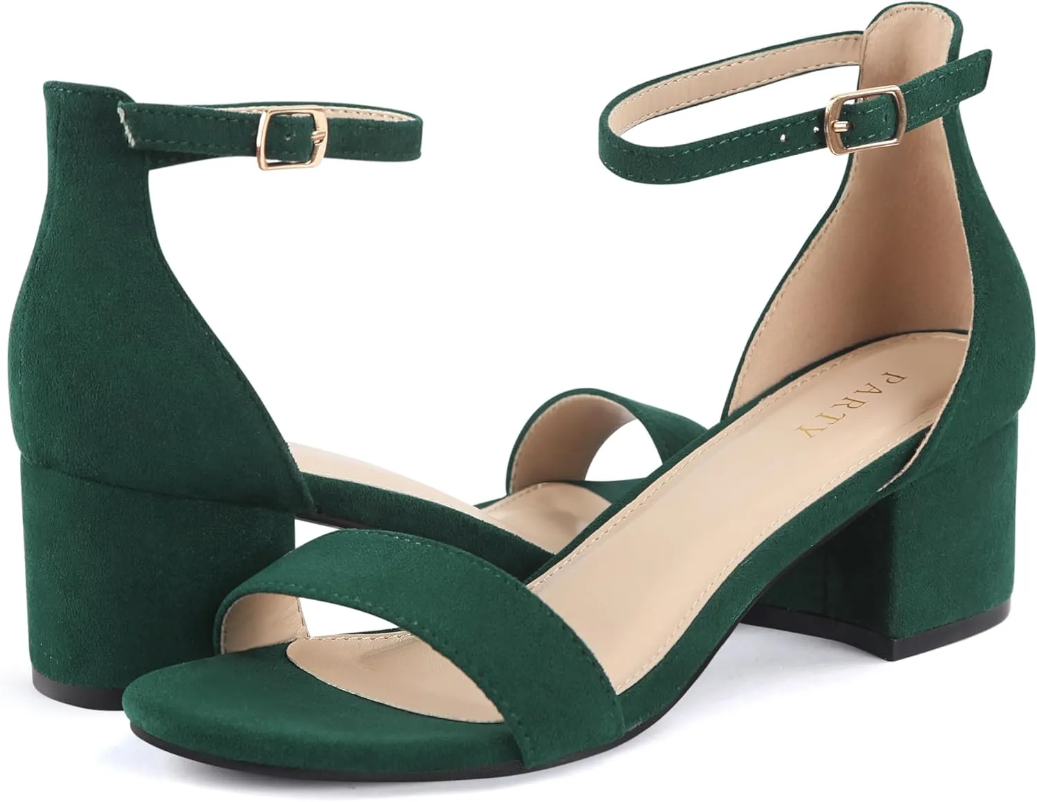 PARTY Women's Open Toe Ankle Strap Low Block Chunky Heels Sandals