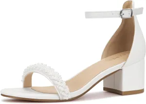 PARTY Women's Open Toe Ankle Strap Low Block Chunky Heels Sandals