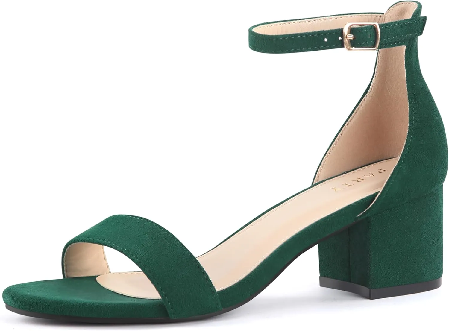 PARTY Women's Open Toe Ankle Strap Low Block Chunky Heels Sandals