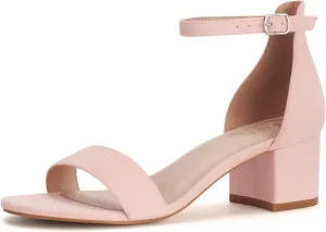 PARTY Women's Open Toe Ankle Strap Low Block Chunky Heels Sandals