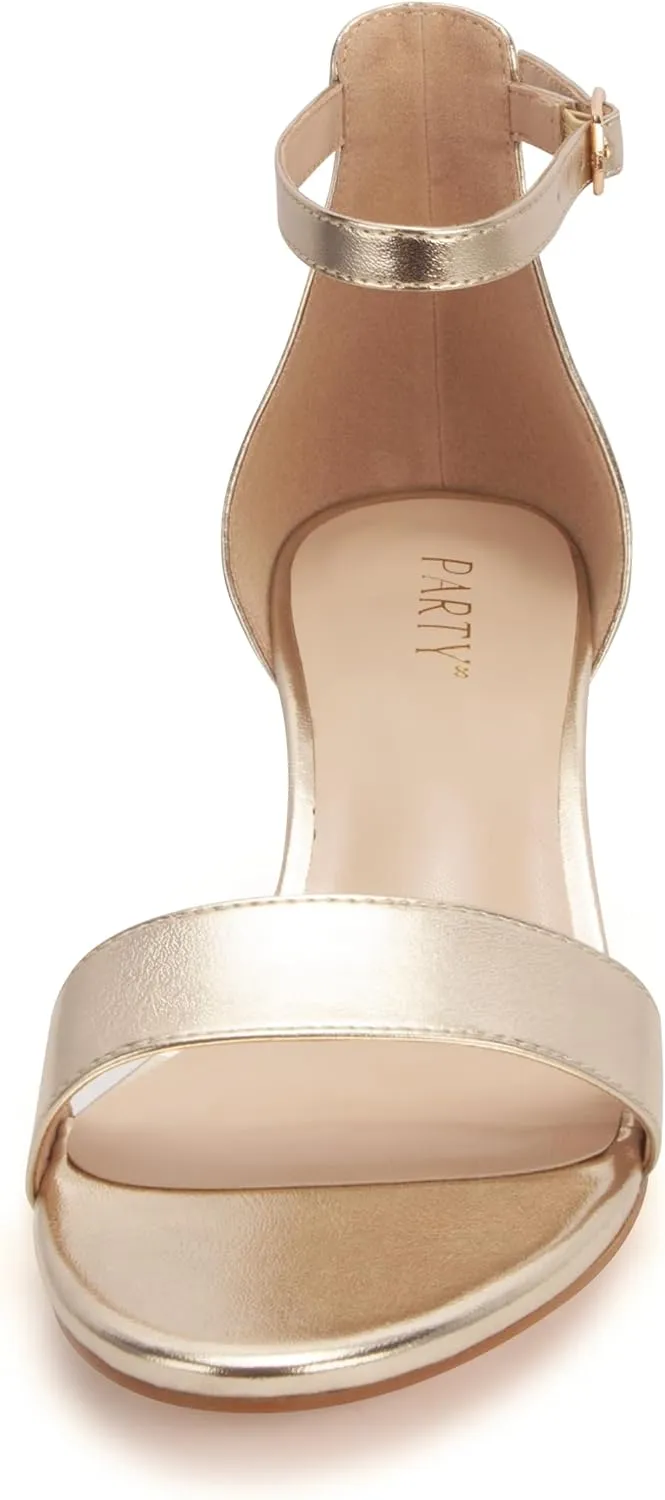 PARTY Women's Open Toe Ankle Strap Low Block Chunky Heels Sandals